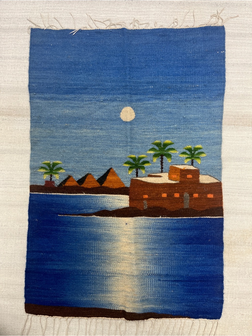 Handwoven Blue Desert Oasis Tapestry Wall Hanging 42x28”
